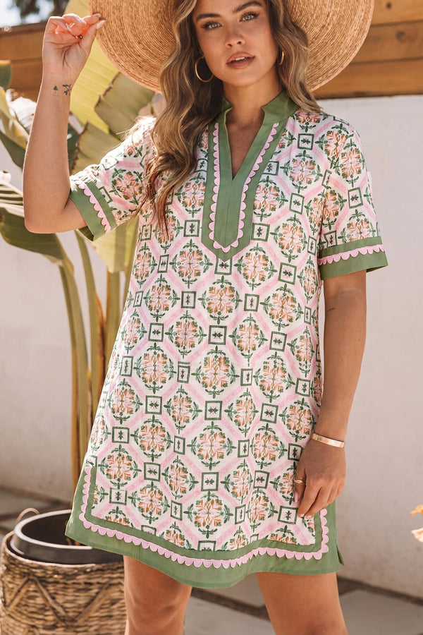 Women's Summer Boho Mini Dress in Multicolor Floral Print - Relaxed Fit Short Sleeve for Effortless Style and Comfort