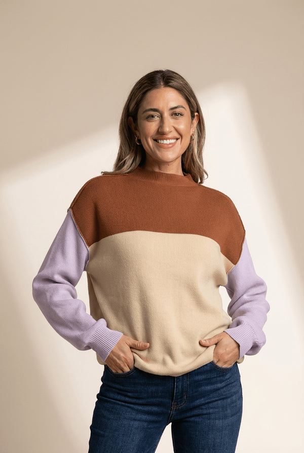 Women's Viscose Blend Color Block Knit Pullover Sweater