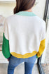 White Colorblock Patchwork Fuzzy Mardi Gras Graphic Sweater