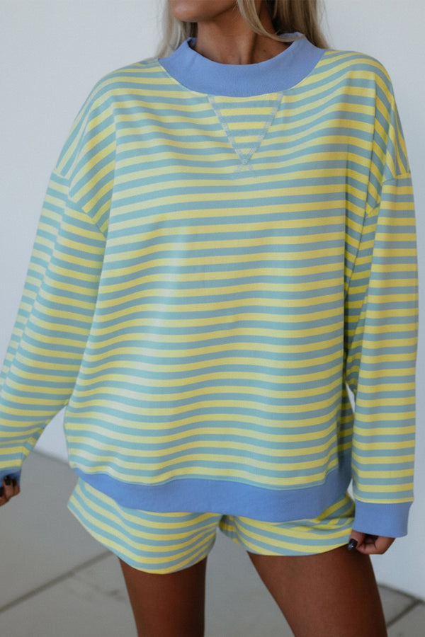 Women's Yellow Stripe Cotton Pullover and Shorts 2-Piece Set with practical styling and dependable silhouette control.