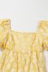 Yellow Floral Jacquard Boho Puff Sleeve Mini Dress
