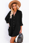 Stylish Women's Black Corduroy Midi Dress - Comfortable Long Sleeve Fit with Trendy Details for Effortless Elegance