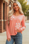 Women's Lightweight Floral Long Sleeve T-Shirt - Relaxed Fit for Effortless Spring & Summer Casual Style