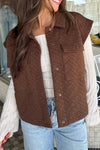 Stylish Women's Coffee Quilted Winter Vest with Collar, Snap Buttons & Cozy Layering Design for Cold Weather Fashion