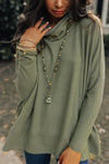 Women's Jungle Green Cowl Neck Tunic Top - Casual Shift Style with Easy Fit for Everyday Comfort and Effortless Chic