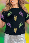 Women‚Äö Casual Black Lobster Print T-Shirt Fun Graphic Tee for Summer Celebrations, Beach Outings & Daily Wear