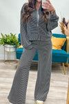 Chic Women's Black Stripe Full Zip Jacket & Sweatpants Set - Casual Drop Shoulder Athleisure for Effortless Style