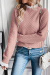 Fuchsia Lace Frill Trim Raglan Sleeve Sweater for Women - Chic & Comfortable Casual Style for Effortless Everyday Wear