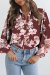 Women's Brown Floral Puff Sleeve Blouse - Trendy Lightweight Top for Spring & Summer Casual Wear