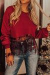Chic Women's Red Sequin Fringe Cropped Sweatshirt - Trendy Casual Top for Effortless Style and Comfort