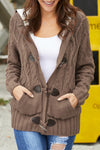 Stylish Women's Brown Fur Hooded Cardigan with Horn Buttons - Cozy, Warm Layer for Fall and Winter Fashion
