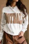 Women's Casual White 3D Letter Graphic Sweatshirt - Sporty Crew Neck, Comfortable Fit for Everyday Style