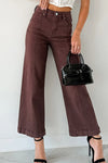 Chic Women's Red Wide Leg Cropped Jeans with Seamed Detail - Trendy Solid Denim for Effortless Casual Style