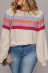 Plus Size Women's Soft Blue Striped Knit Sweater - Cozy Loose Fit for Effortless Everyday Style