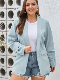 Sky Blue Plus Size Soft Lightweight Pocketed Lapel Blazer