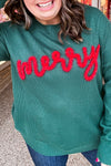 Plus Size Women's Evergreen Merry Tinsel Graphic Sweater – Cozy Festive Green Holiday Style for Comfort and Cheer