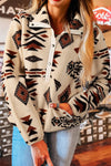 Cozy Beige Plush Half Zip Sweatshirt for Women - Chic Western Aztec Style for Effortless Casual Looks
