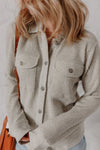Stylish Women's Light Grey Waffle Textured Shacket with Pocket - Versatile Layering Jacket for Effortless Outfits