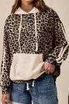 Cozy Women's Leopard Print Hooded Sweatshirt with Kangaroo Pocket – Casual Chic Waffle Texture for Effortless Style