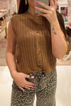 Stylish Camel Sleeveless Sweater Vest for Women - Trendy Button-Front Layering Essential for Fall Fashion