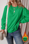 Women's Cozy Dark Green Fleece-Lined Sweatshirt - Casual Drop Shoulder Style for Ultimate Comfort
