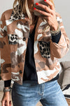 Trendy Women's Orange Camo Leopard Print Crop Jacket with Flap Pockets – Stylish Casual Outerwear for Effortless Chic