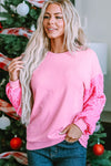 Trendy Women's Pink Sequin Pullover Sweater - Long Sleeve, Comfortable Fit for Casual Outings and Everyday Style