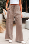 Women's Vintage Style Mineral Wash Relaxed Fit Pants - Soft Cotton Blend for Casual Everyday Comfort
