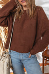 Cozy Women's Loose Coffee Ribbed Sweater - Casual Knit Top for Effortless Style and Comfort