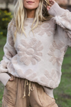 Cozy Women's Khaki Drop Shoulder Sweater with Plush Floral Design for Effortless Style and Comfort