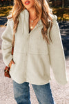Cozy Women's Beige Fleece Zip-Up Hoodie Jacket with Drawstring and Pockets for Effortless Casual Style