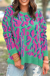 Cozy Women's Baggy Green Abstract Print Sweater with Ribbed Trim - Stylish, Chic, and Ideal for Casual Outings