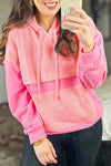 Trendy Women's Pink Color Block Drop Shoulder Hoodie with Kangaroo Pocket - Stylish, Comfortable Everyday Wear