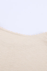 Beige Crochet Lace Hem Sleeve Button Top