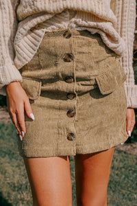 Chic Olive Green Women's Corduroy A-Line Mini Skirt - Stylish Casual Wear for Effortless Everyday Outfits