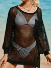 Sexy Black Crochet Fishnet Long Sleeve Beach Cover-Up
