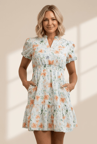 Women's 100% Cotton Floral V-Neck Smocked Waist Mini Dress