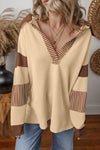 Trendy Women's Light Beige Striped Colorblock Sweatshirt with Stylish Collar – Comfortable Fit for Casual Outings