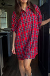 Women's Casual Red Plaid Mini Dress with Half Sleeves – Effortless Summer Style for Trendy Comfort