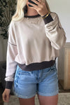Trendy Women's Colorblock Crop Sweatshirt in Jet Stream – Stylish Athletic Chic with Comfortable Fit and Contrast Edges