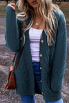 Cozy Women's Peacock Blue Cable Knit Cardigan with Button Front & Pockets - Chic Baggy Style for Casual Looks