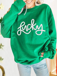 Lucky Green Alphabet Embroidered Chenille Crewneck Sweatshirt