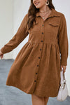 Plus Size Women's Camel Corduroy Shirt Dress with Collared Neckline and Classic Fit for Effortless Style