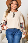 Plus Size Women's Cozy Heather Grey Waffle Knit Top - Relaxed Fit, Long Sleeve, Ideal for Layering and Comfort