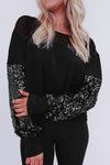 Elegant Black Sequin Lantern Sleeve Blouse for Women - Stylish Patchwork Design, Perfect for Evening Wear
