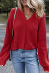 Stylish Red V-Neck Sweater for Women - Cozy Everyday Wear and Perfect for Seasonal Layering