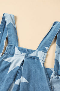star-print-buttoned-strap-pleat-wide-leg-denim-overall