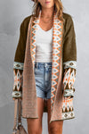 Trendy Women's Brown Aztec Print Open Front Cardigan - Cozy Knit Layer for Effortless Chic Style and Comfort