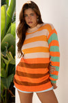 Cozy Women's Stripe Color Block Sweater in Soft Knit - Perfect Casual Fall & Winter Layering Essential