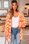 Cozy Women's Orange Checkered Cardigan - Stylish Knit Layer for Effortless Casual Looks and Comfortable Layering